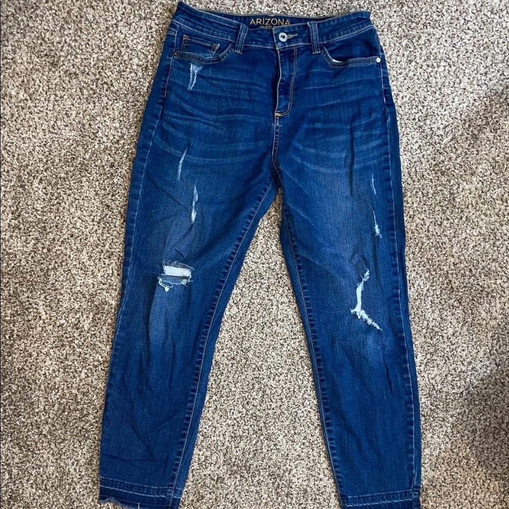 Arizona Jean Company Dark Blue Distressed Boyfriend Jeans